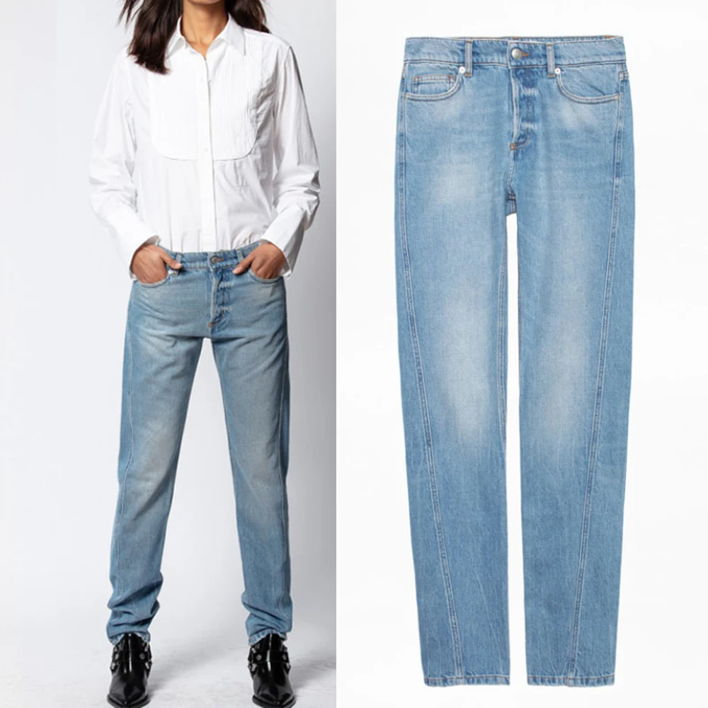 

Women jeans casual wild fashion lady Straight-leg denim pants