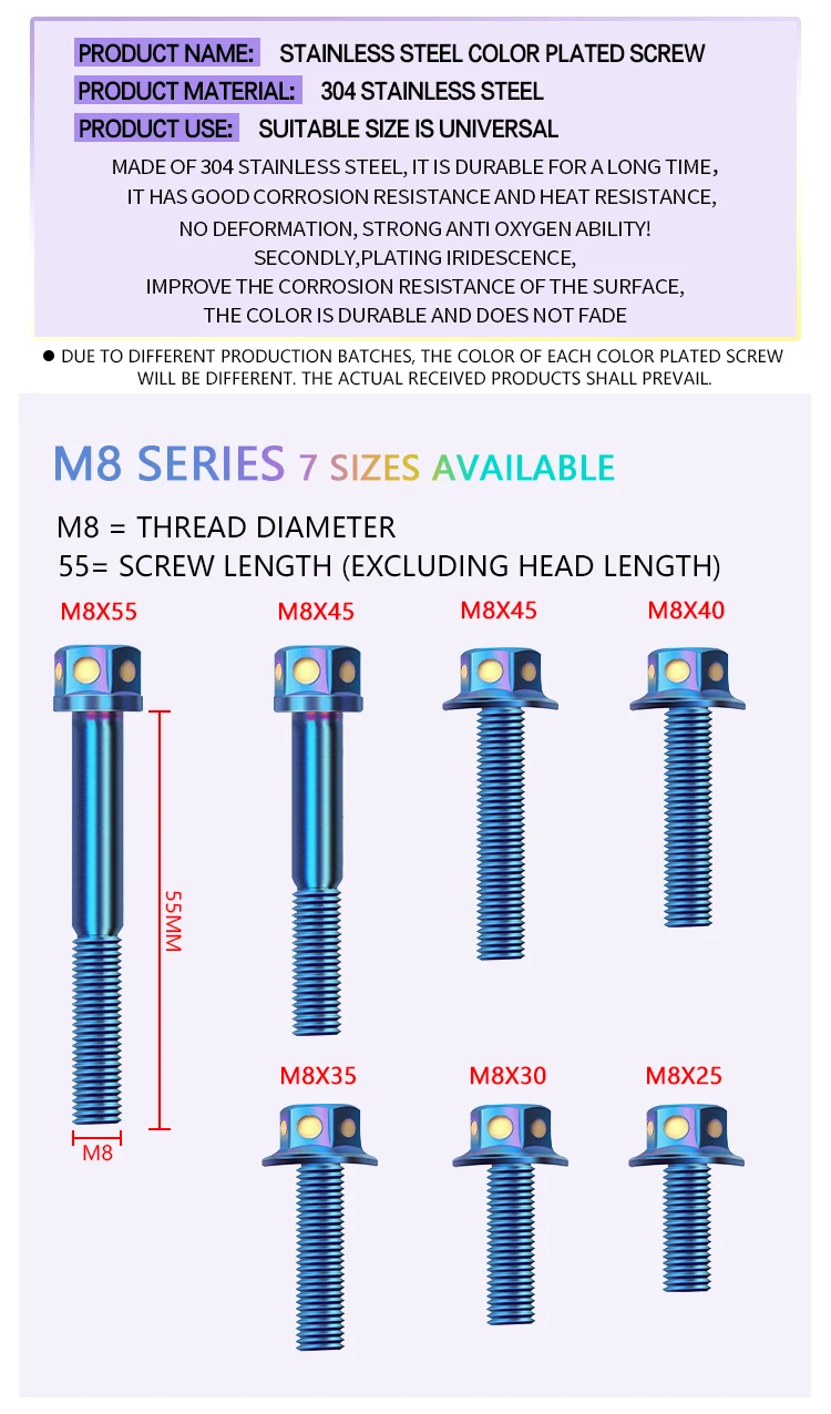Самокат ATV мотоцикл шестигранный винт из нержавеющей стали M8 * 25/30/35/40/45/55|Гайки и