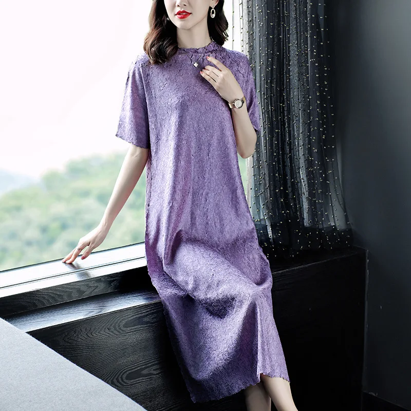 

Pleated Dress Women's 2021 Summer New European And American Fashion Pleated Medium Length Temperament Big Red Dress