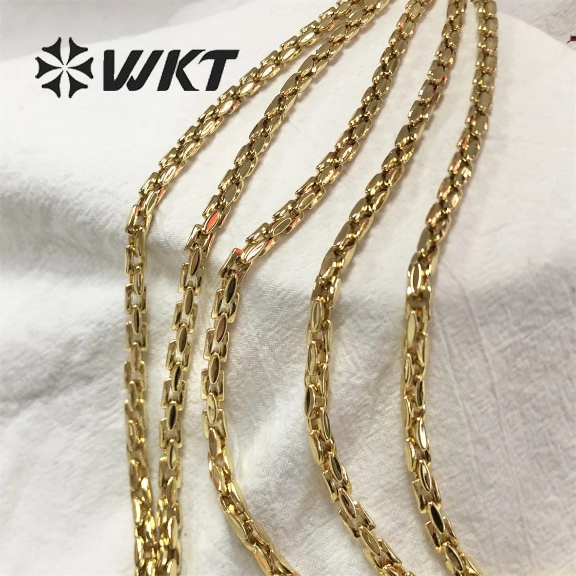 WT-BC179 WKT Gold Color Curb Cuban Link Chain Necklace Choker Yellow Brass With gold Plated Chain Jewelry