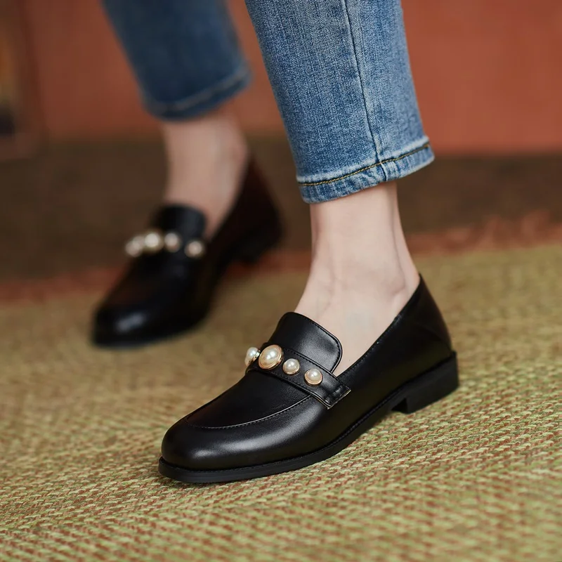 

new black beige leather pumps spring summer women's pumps footwear designer heels woman casual dress office ladies beading shoes
