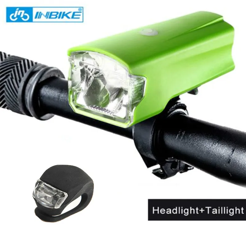 Green and Taillight2 INBIKE велосипедный USB Перезаряжаемый светодиодный свет MTB дорожный велосипед фара IPX-4 Водонепроницаемый Велоспорт Аксессуары аккумулятор фонарик - Цвет: Green and Taillight2