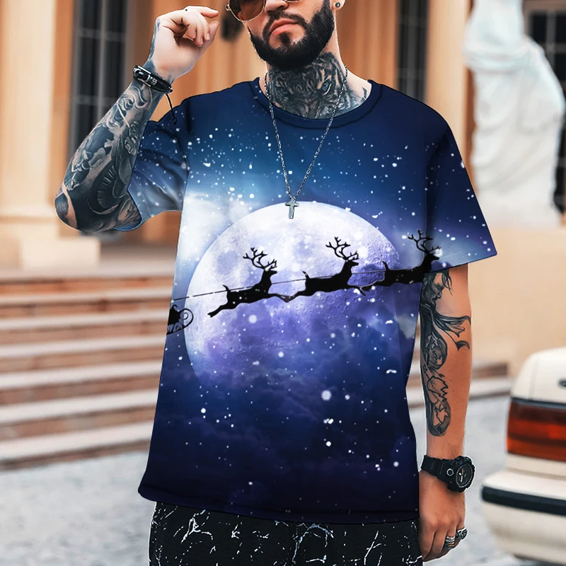 

Christmas Santa Claus Snowman Sleigh Men's 3D Printed T-shirt Oversize 6XL O-neck Street Fashion Casual Loose Shirt Short Sleeve