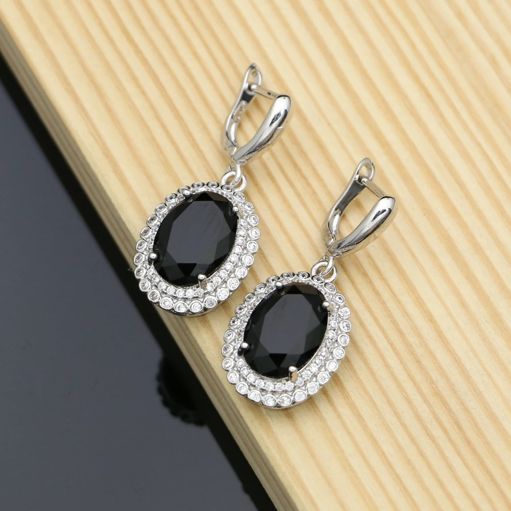 

Party Earrings With Stone 925 Silver Jewelry Black Cubic Zirconia Earrings Accessories For Women Dropshipping