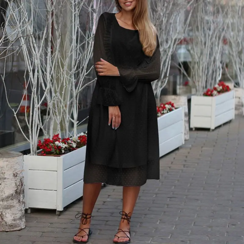 Летнее женское платье в горошек Vestidos VONDA, винтажное повседневное свободное богемное пляжное платье, офисный женский сарафан размера плюс