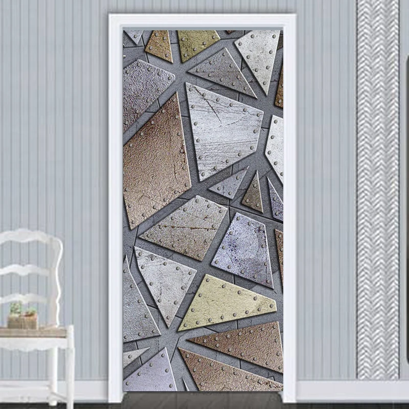 Самоклеящиеся 3D наклейки на дверь металлическая Геометрическая картина плакат