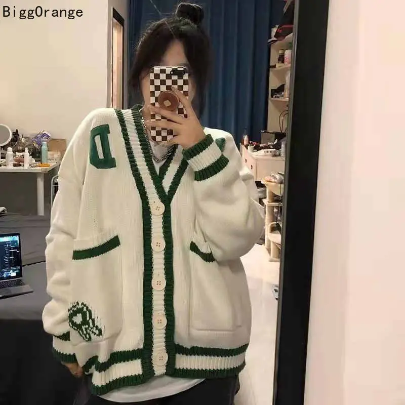 Женский вязаный кардиган с V-образным вырезом свитер винтажный узором гусиные