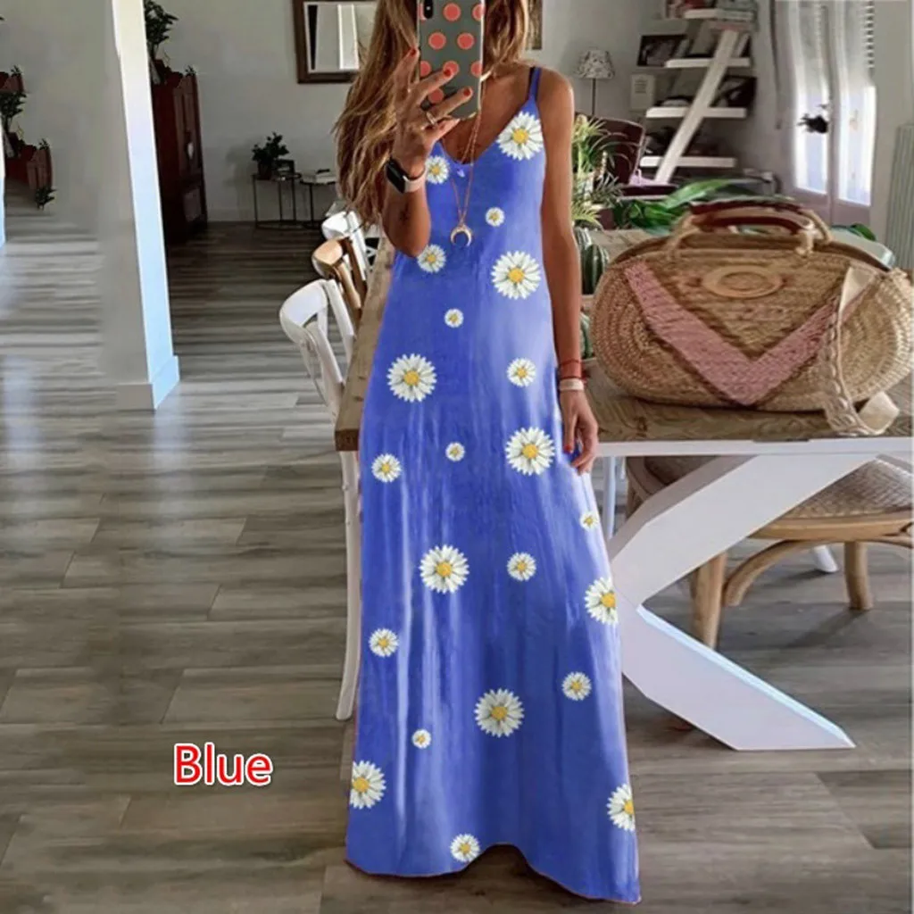 Женское облегающее платье с цветочным принтом длинное стрейч без рукавов на