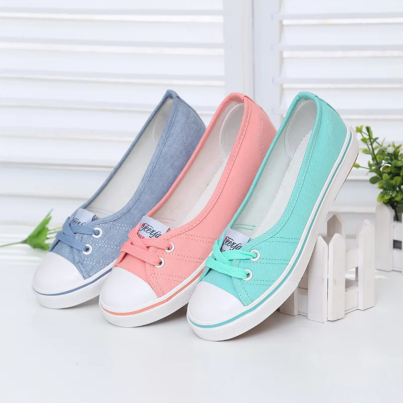 Women Shoes Canvas Shoes Comfortable Shoes Slip-on Korean Tide Students Set Foot Flat Shoes Flat Heel Summer Round Toe Casual