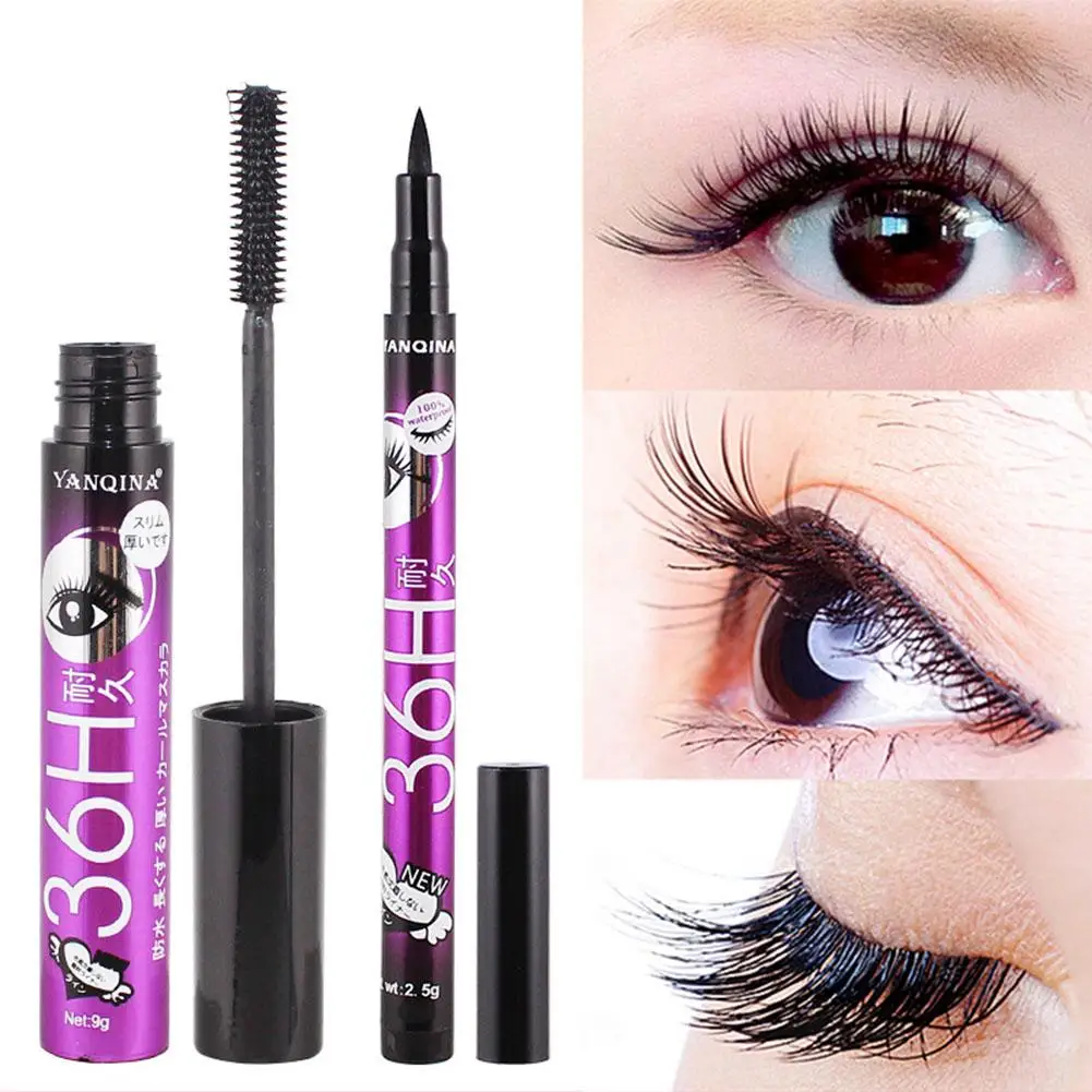

2 Pcs/set Mascara 4D Silk Fiber Eyelash Volume Lengthening Black Eye Lashes Extension Makeup Waterproof Mascara Eyeliner Kit