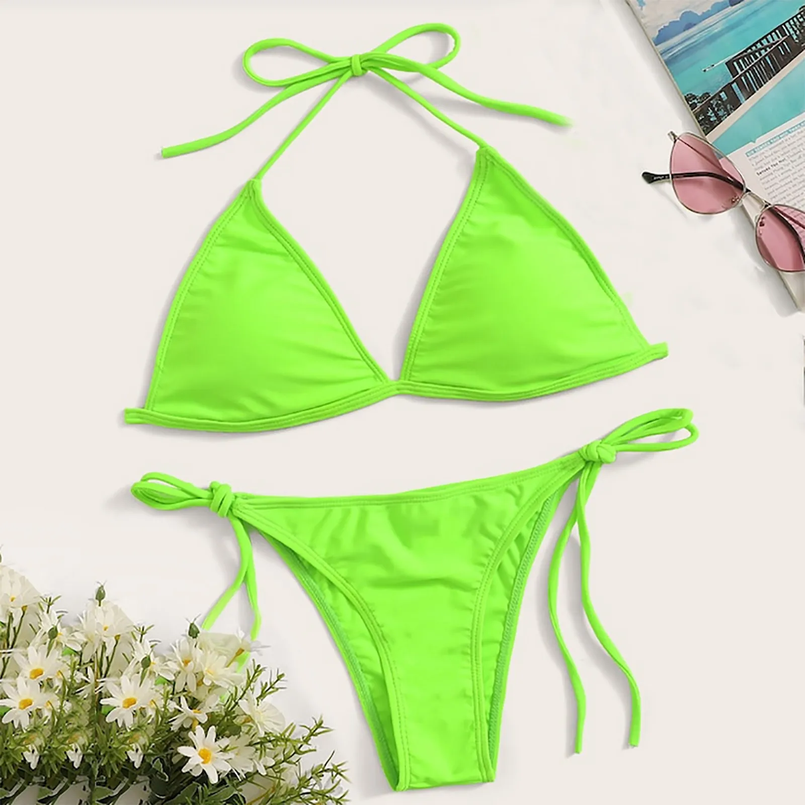 

Sexy Halter Bikini Set for Women Bathing Suits Push Up Padded Triangle Micro Bikini Tops Strappy Bikini Bottoms