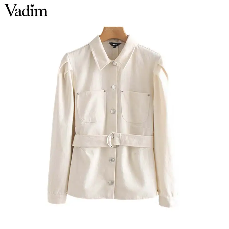 Vadim women stylish beige jacket belt design single breasted long sleeve coat female casual outwear tops mujer CA567 | Женская одежда