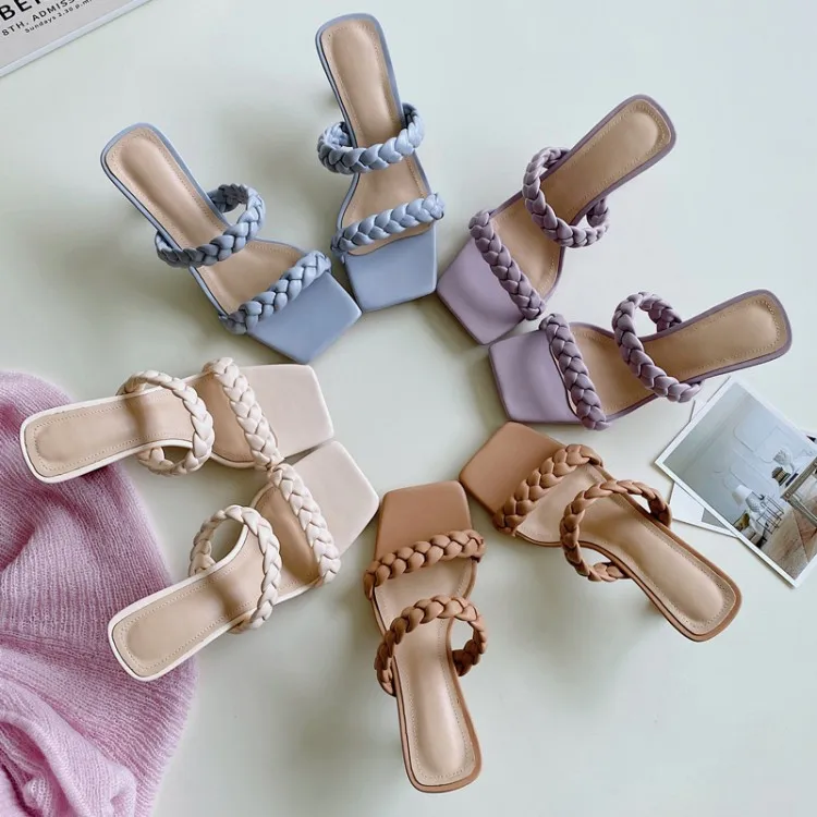 

Twist Woven Slippers Simple Fashion Retro High-heeled Slippers Women Elegant Slippers With One Word