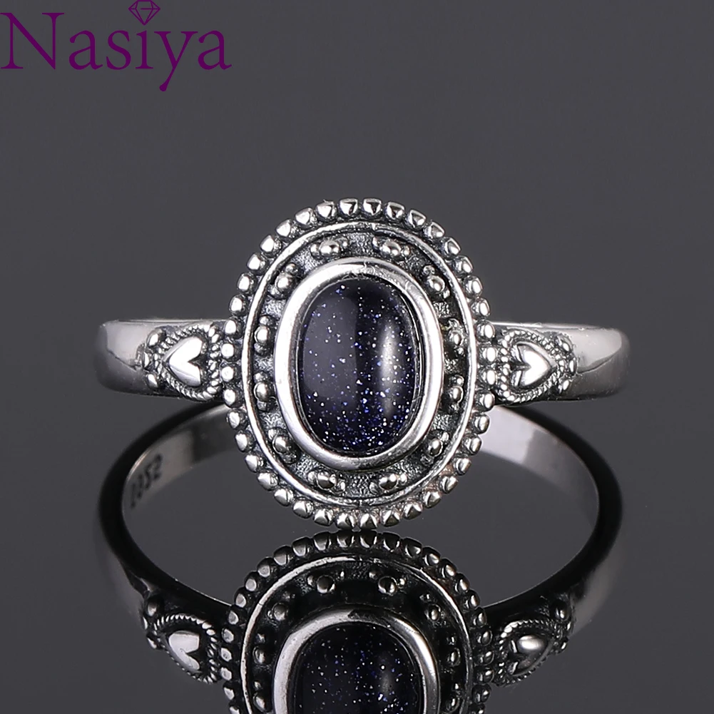 Новый дизайн 5x7 мм голубое кольцо из песчаника искусственное серебро Женская