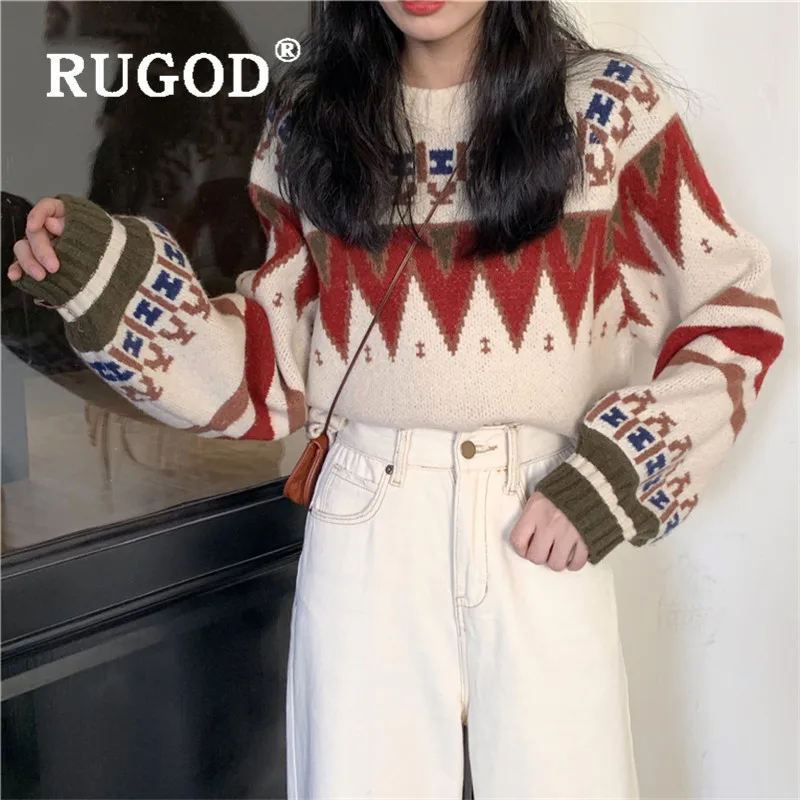 RUGOD милый укороченный свитер элегантный джемпер Kawaii пуловер Зимние Топы для женщин корейский стиль размера плюс Kpop одежда осень