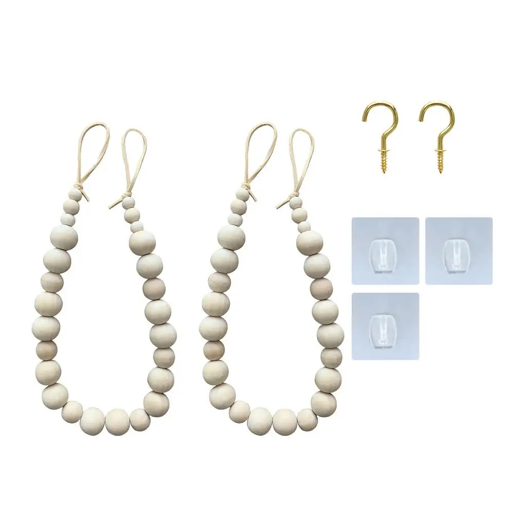 

Curtain Tie Backs 2 PCS Hand Knitted Curtain Tiebacks Simple And Beautiful Wooden Beads Curtain Holder Easy To Install For Ho