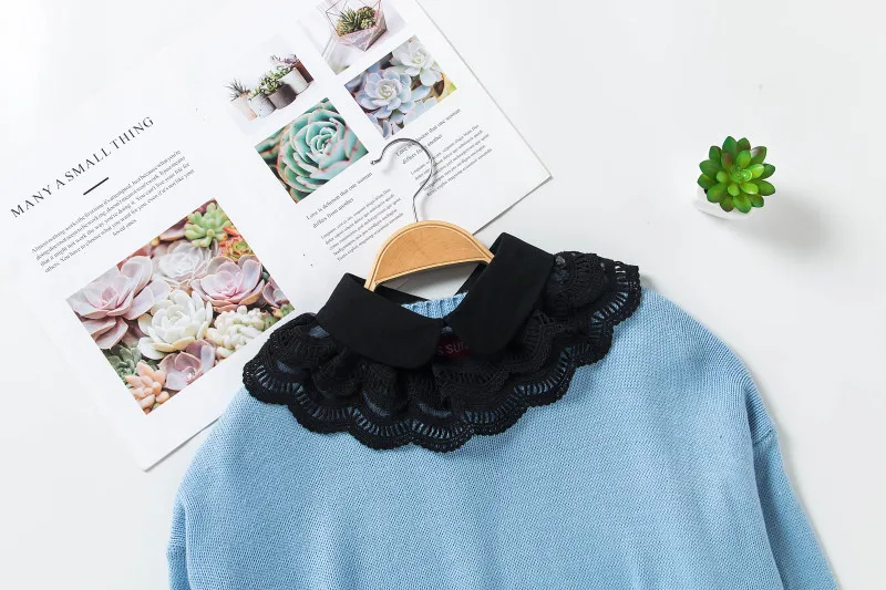 Linbaiway 2022 Women Fake Collar Chiffon Detachable Lapel Choker Necklace False Lace Shawl Wrap Half Shirt Blouse |