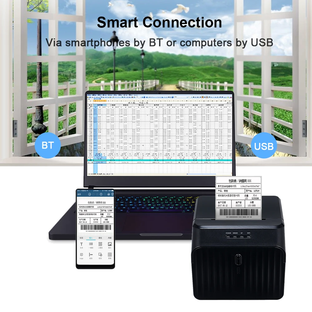 2 дюймовый мини bluetooth pos принтер USB Bluetooth этикетка стикер штрих кода 58 мм Принтер