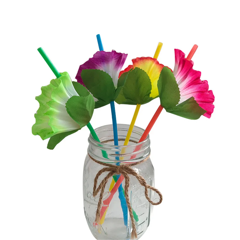 

100pcs 21cm Length Mix Color Disposable Drinking Straws Delicate Flowers Decor Flexible Drinking Straws Beach Party Decor