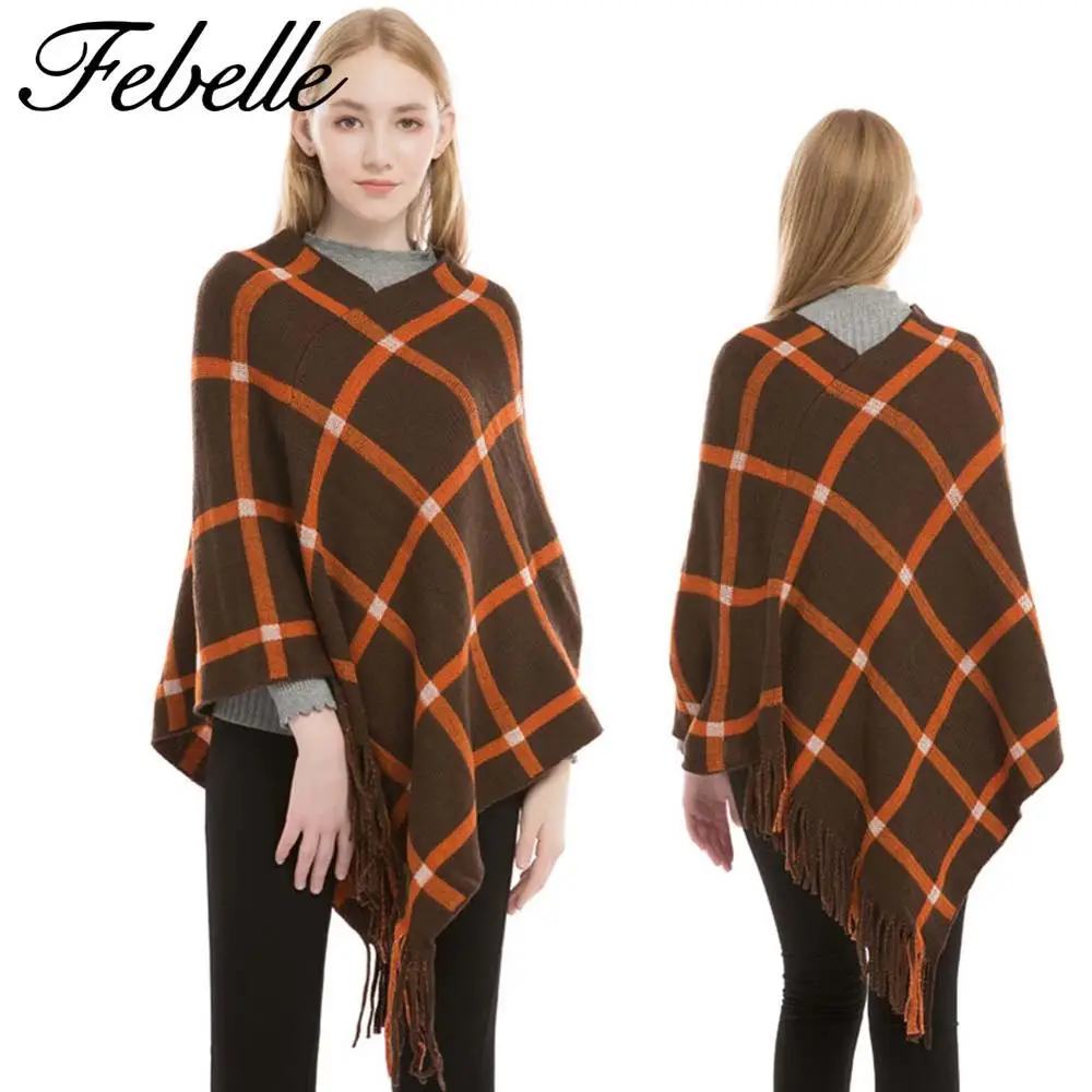 Febelle женская имитация кашемира теплый хедж плащ большого размера клетчатый