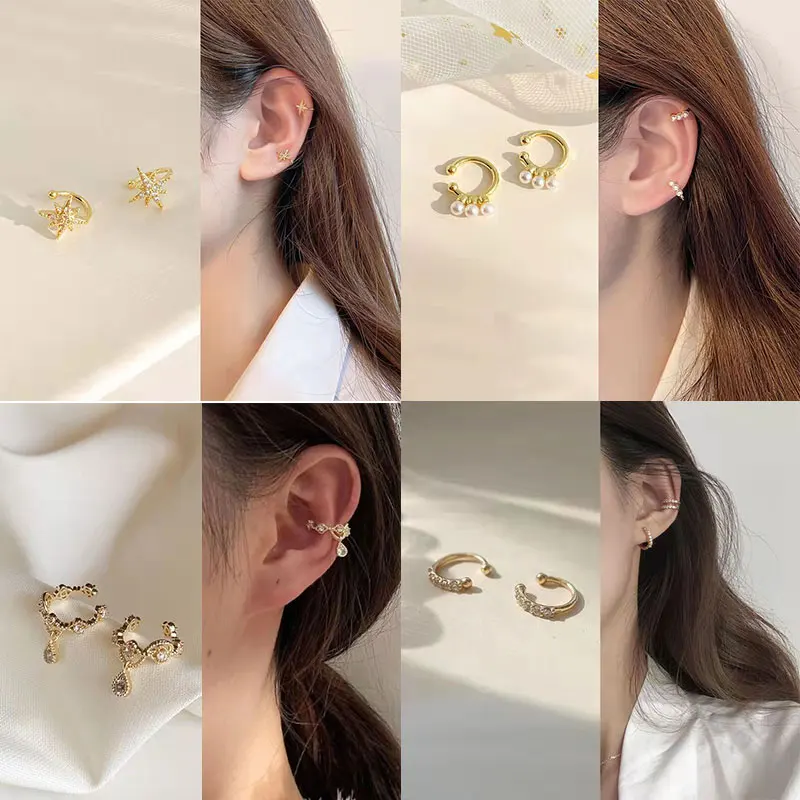 

Zircon Star Earrings for Women 2021 Trend Fashion Korean Style Clip on Earrings Grunge Ear Cuffs for Men Ear Bone Clip Jewelry