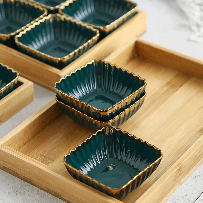 Темно зеленый керамический Ретро лоток для хранения фруктов блюдо закусок