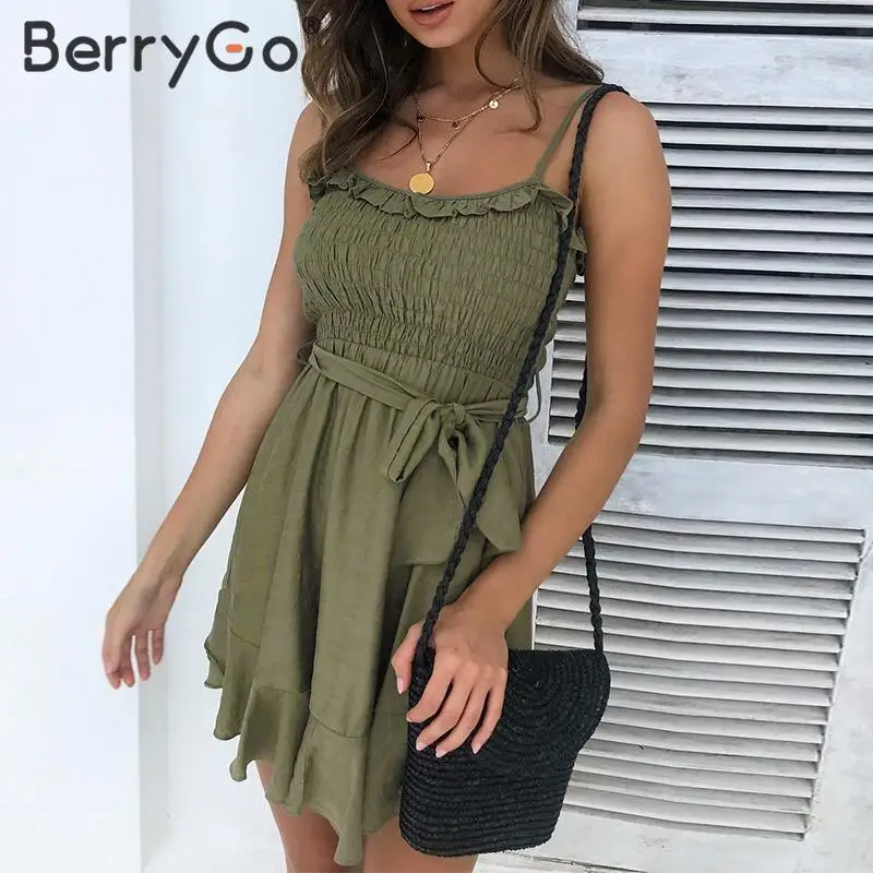 BerryGo сарафан на тонких бретелях женское Повседневное платье с высокой талией