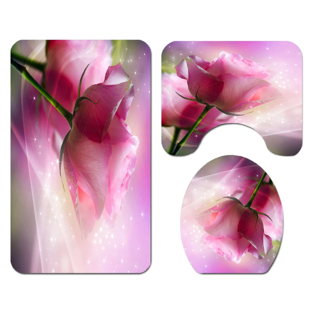 Black and White Rose Flower Waterproof Shower Curtain Beautiful Flowers Bathroom Curtains Set Toilet Cover Non-Slip Bath Mat | Дом и сад