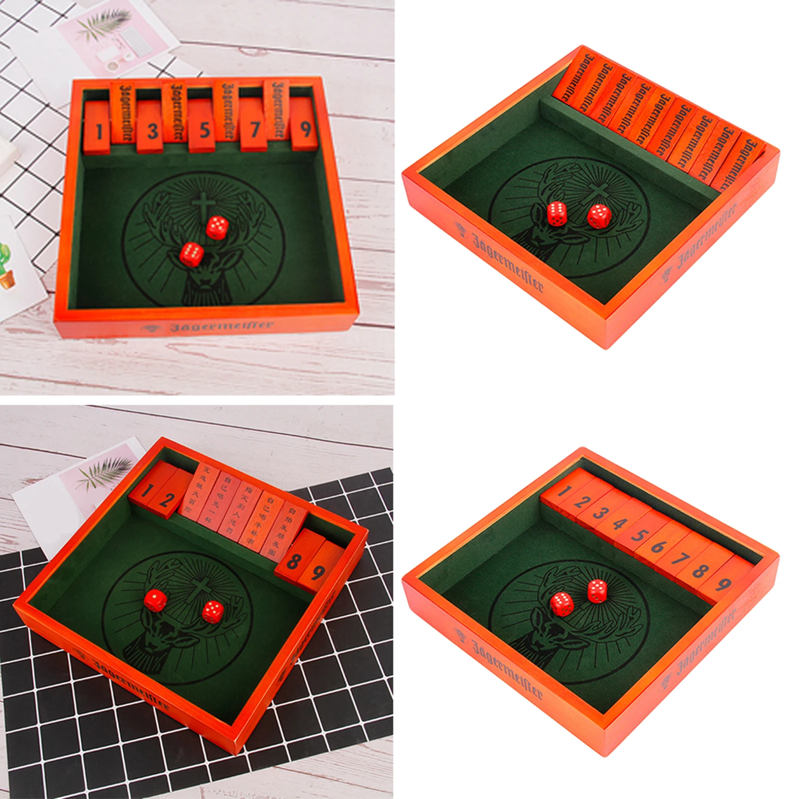 

Traditional Wood 4-Sided Shut the Box Dice Pub KTV Drinking Party 2-Players Table Top Fun Toys for Adults