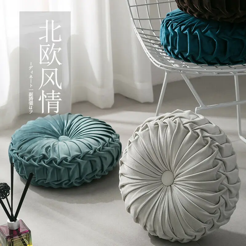 

Fashion Velvet Pleated Round Floor Cushion Pillow Pouf Soft Comfortable Throw Home Sofa Decor