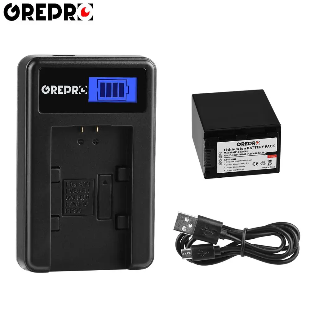 Аккумулятор NP FH100 4500 мАч 2 шт. зарядное устройство с ЖК-экраном и USB-портом для Sony