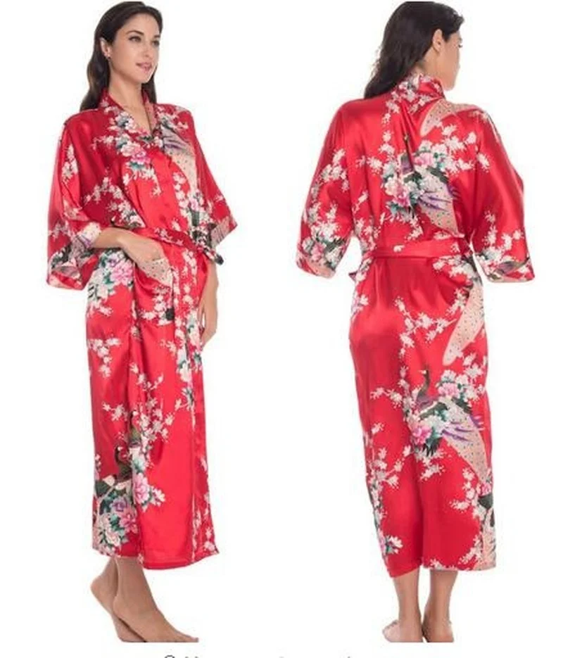 

Women Kimono pijamas Satin Robes for Brides Wedding Robe Sleepwear Silk Pijama Casual Bathrobe Rayon Long Nightgown XXXL