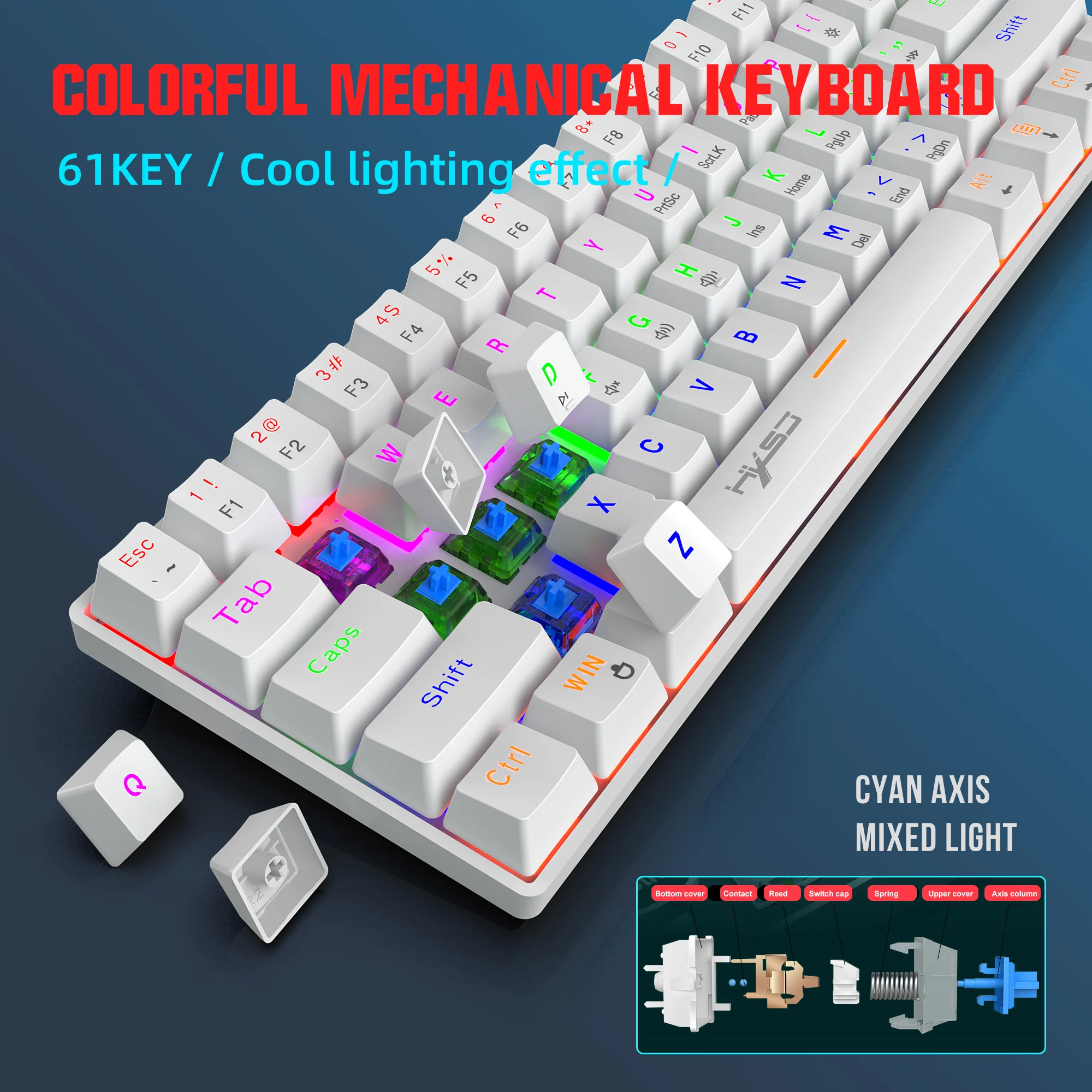 gaming mechanical keyboard blue red switch 61 key wired keyboard anti ghosting rgb mix backlit led usb for gamer pc laptop free global shipping
