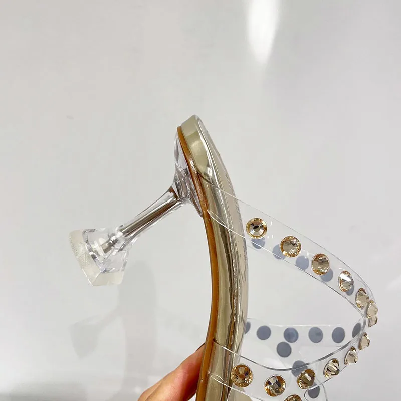 

2021 Women Pumps Thin High Heels Sexy Slippers Sandals Shoes For Woman Luxury Rhinestone Transparent High Heels Slides Slippers