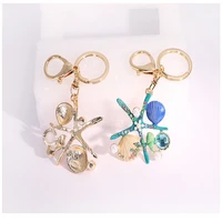 sweet rhinestone ocean keychain crystal creative gifts starfish keyring scallop ornaments women car pendant jewelry
