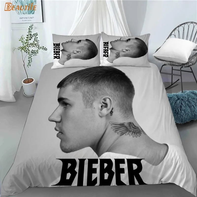 

Hot Sale Justin Bieber 1 Duvet Cover 2 Pillowcases Polyester Fabric Bedding Set Family Boy Kid Set Duvet Cover Set 1202