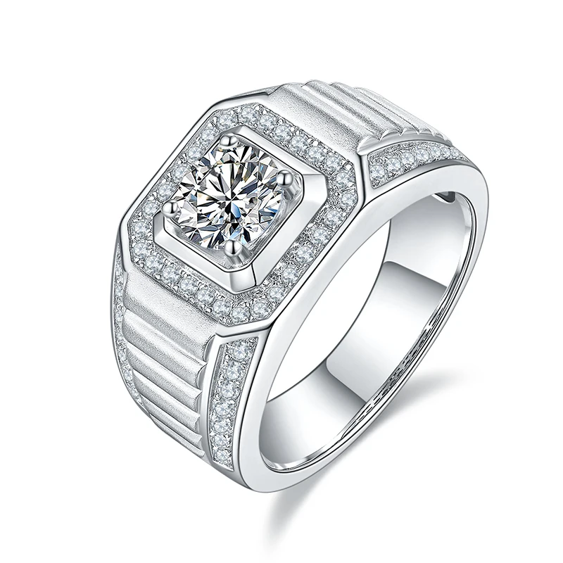 

Sterling Silver Zhian S925 Silver Plated Platinum Mosan Diamond Men's Ring 1 Carat Grade D Mosan's Drill Ring Fashion