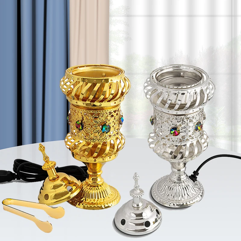 

Middle East Metal Electric Incense Burner Cone Incense Holder Sandalwood Incense Holder Aroma Diffuser Home Office Buddha Decor
