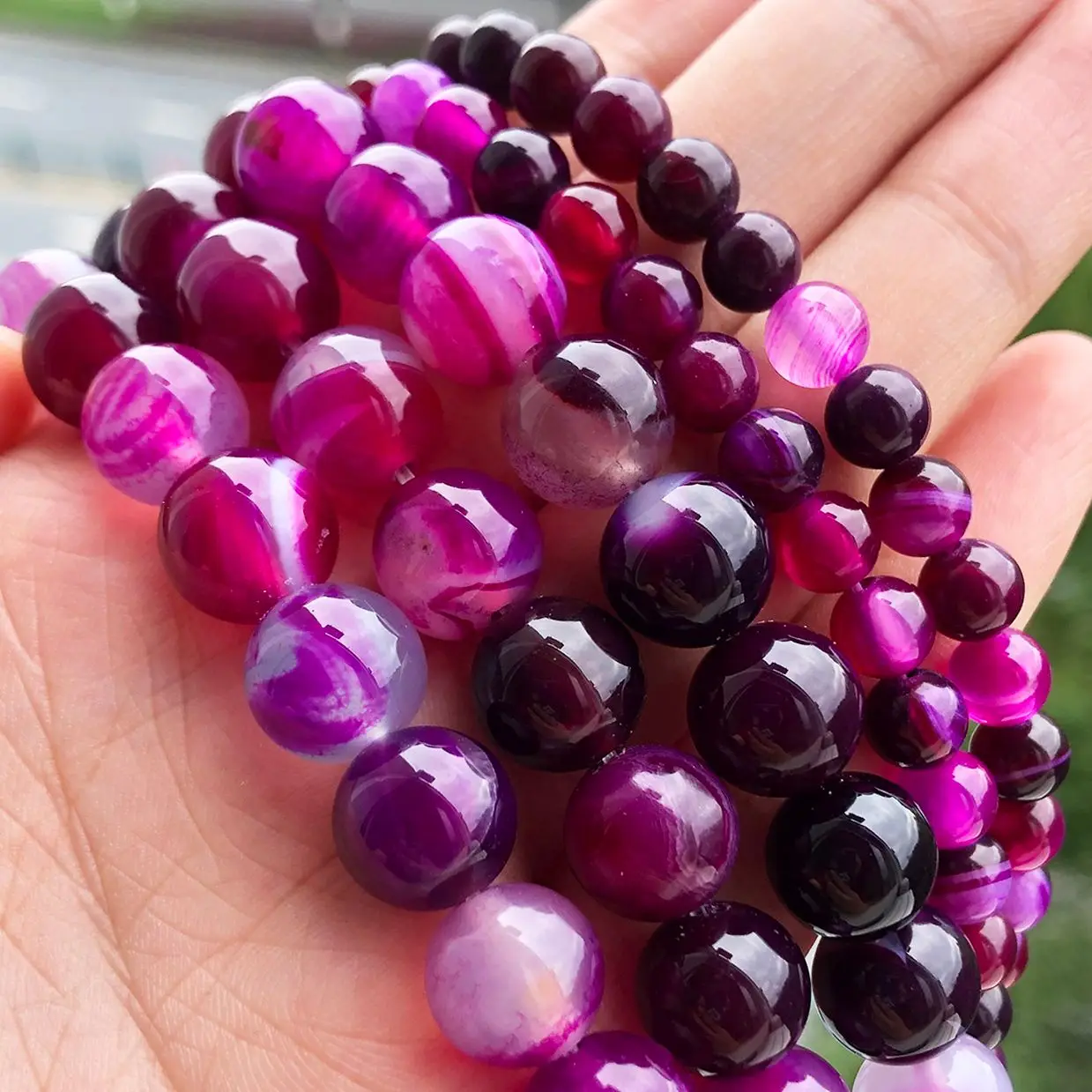 

4 6 8 10 12mm Natural Stone Fuschia Striated Agates Onyx Beads Round Loose Spacer Beads For Jewelry Making DIY Charm Bracelet