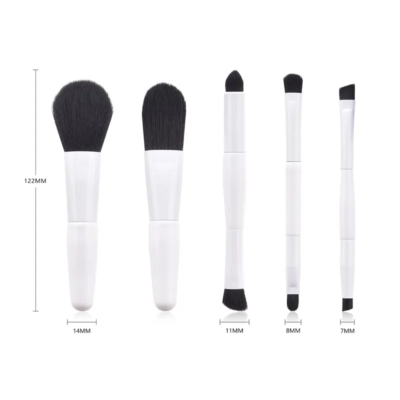 5 шт. набор кистей для макияжа, белая пудра, Тональная основа, двухсторонняя кисть для лица, кисть для глаз, портативная, Brochas, профессиональная, мини, Maquiagem