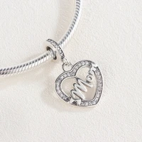 925 sterling silver dangling zircon letters mom heart pendant charms bracelets diy jewelry making for original pandora