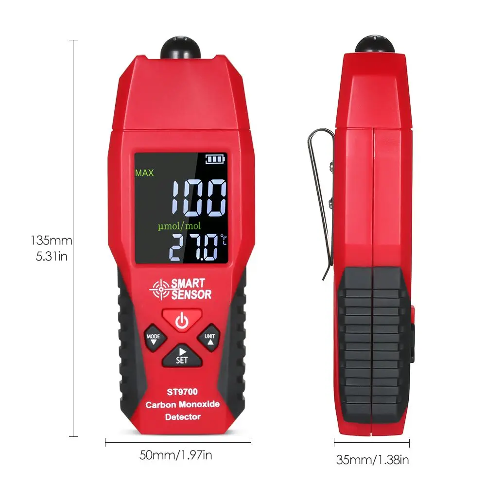 

ST9700 Handheld 2 in 1 CO Gas Detector Temperature Meter Carbon Monoxide Air Quality Monitor Gas Leak Analyzer LCD Color Display
