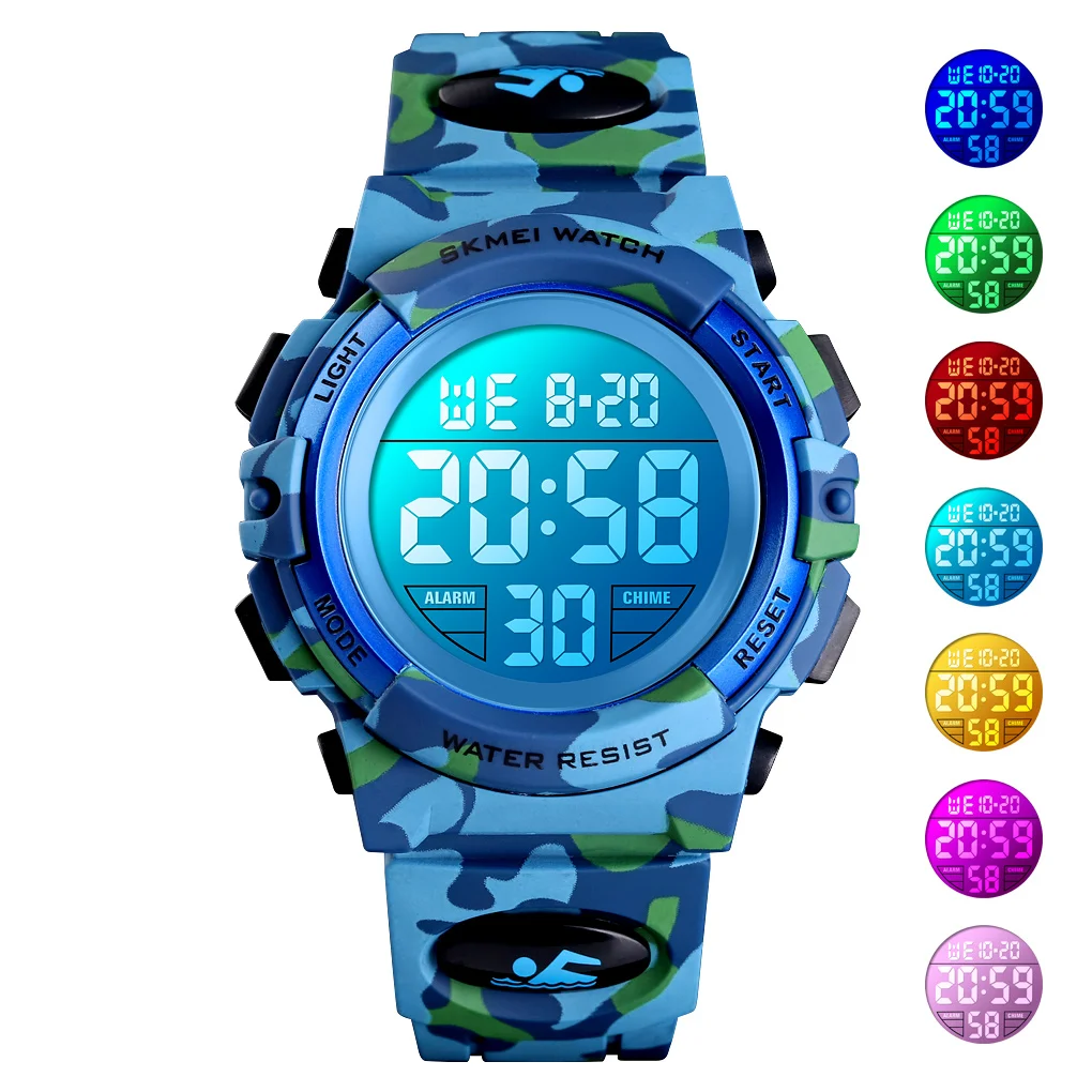 

SKMEI Fashion Sport Watches Kids Camouflage Children's Watch 5bar Waterproof Colorful Lights Luminous Relogio Infantil Boy Men