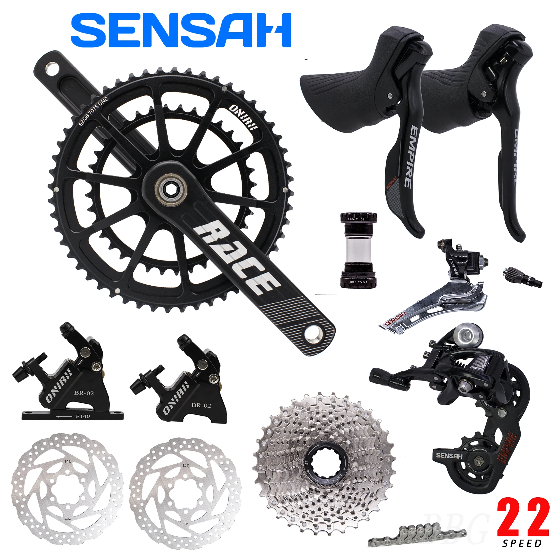 

SENSAH EMPIRE 2x11 Speed 22s Road Groupset Sti Kit UT 105 R7000 Cycling Crank Cassette Shifter Derailleur Hydraulic Disc Brakes