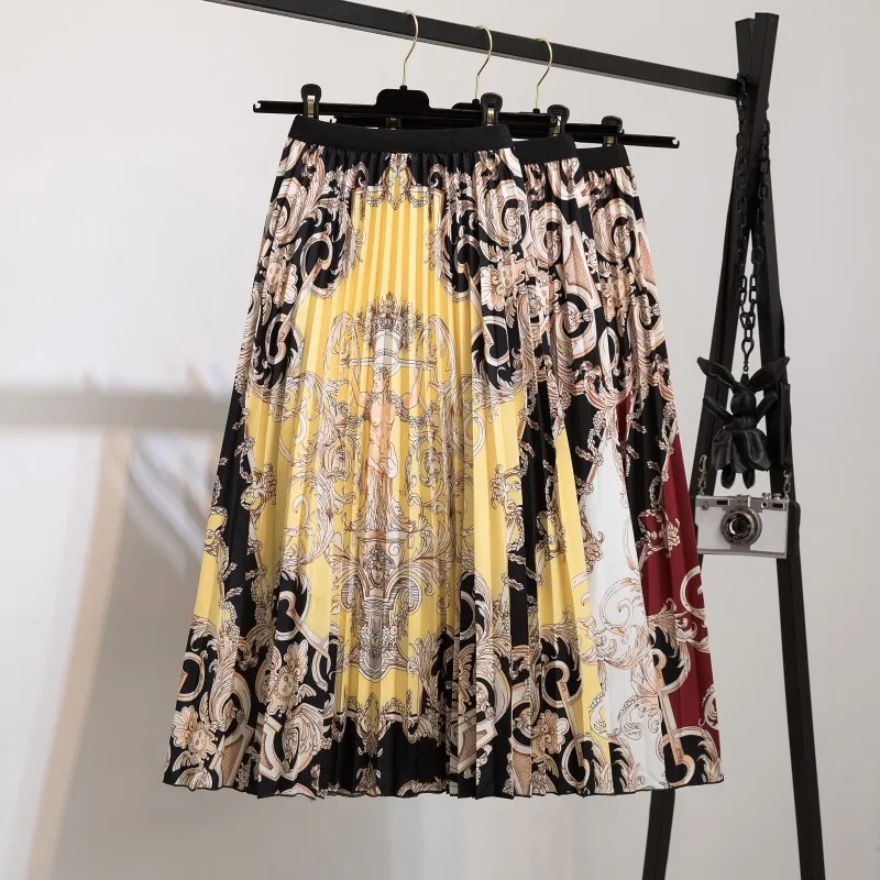 Юбка женская плиссированная с высокой талией Элегантная Модная длинная миди