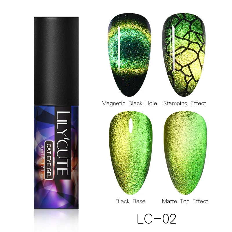 LC 02 LILYCUTE 9D Auroras ногтей Гель-лак «кошачий глаз» Гель-лак для использования с магнитом звездное небо замочить от УФ Магнитный Гель-лак для ногтей 5 мл - Цвет: LC 02