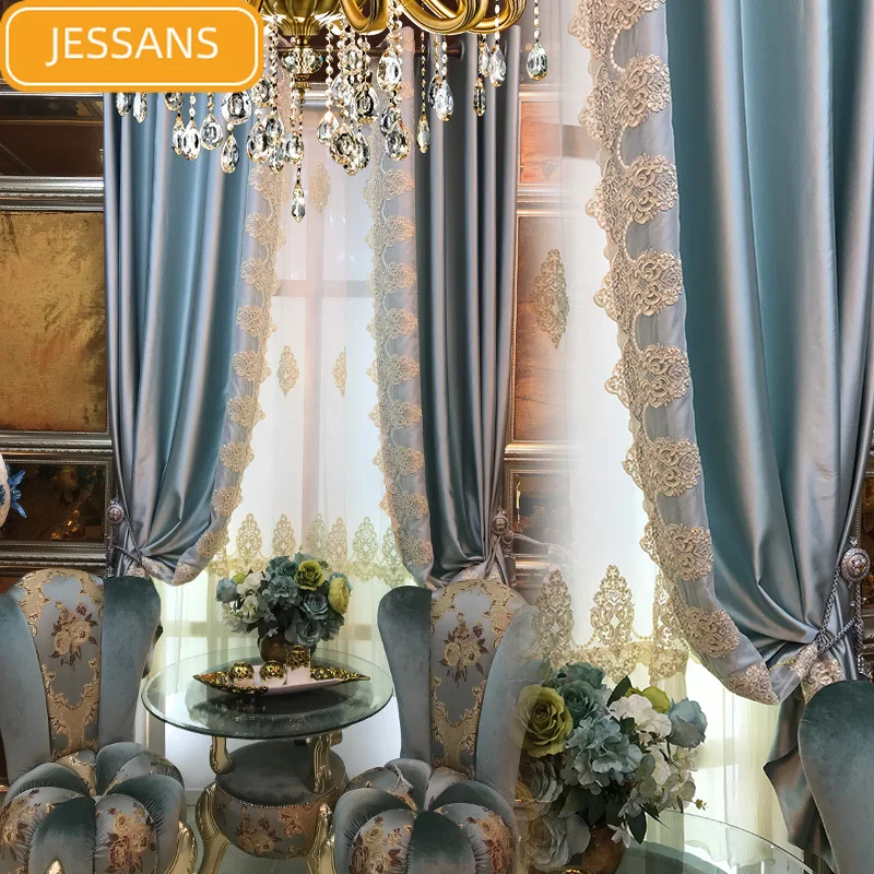

French High-end Embroidery Side Skirt Hem Curtain Curtain Curtains for Living Room Bedroom Window Screen Finished