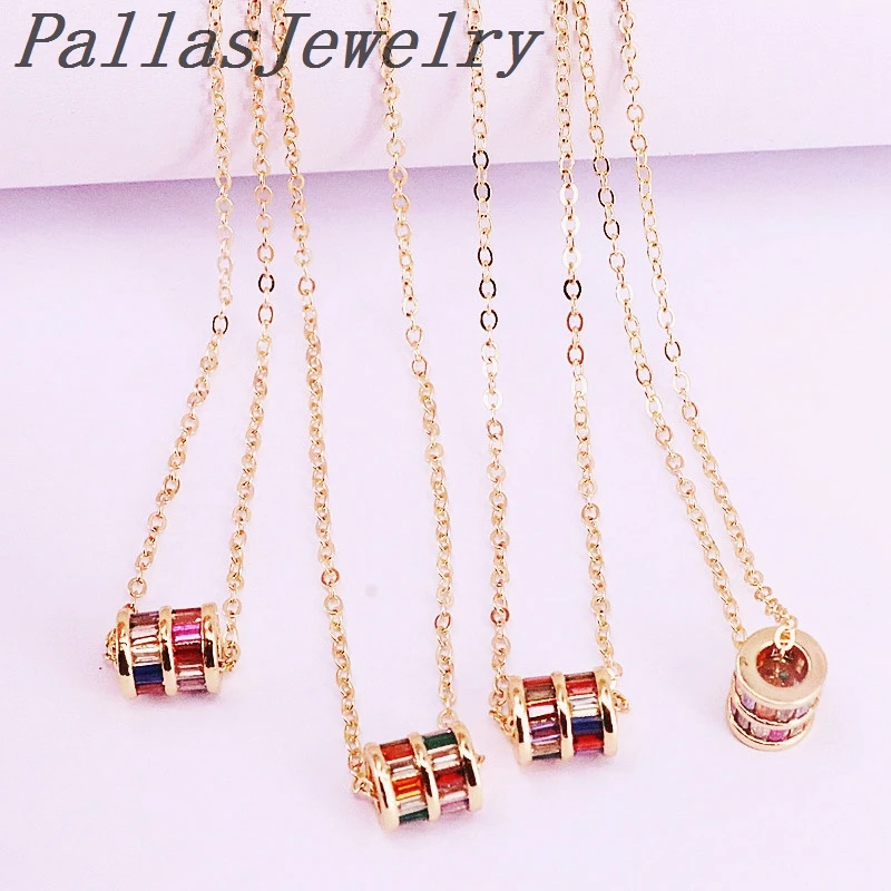 

8Pcs Fashion Gold Color Rainbow Zirconia Cylinder Tube Spacer Connector Bead Charm Necklace