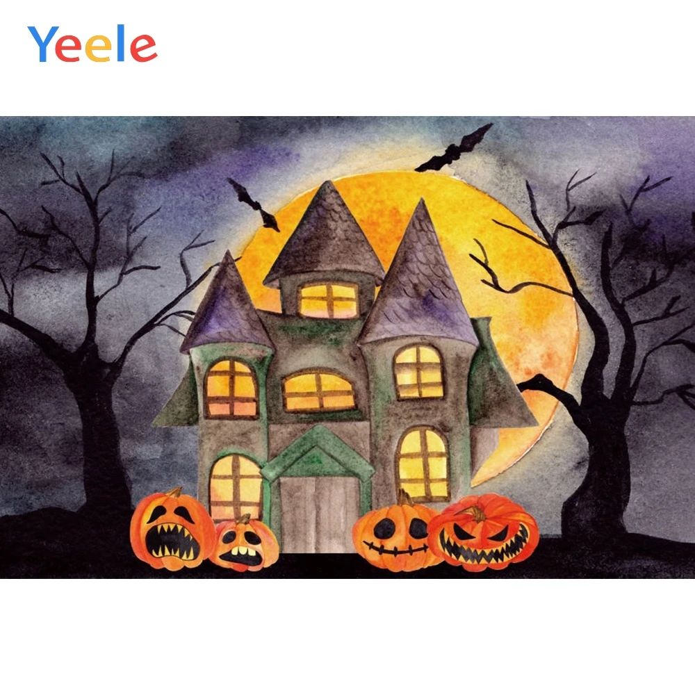 

Halloween Backdrop Pumpkin Lantern Castle Moon Tree Branch Baby Photography Backdrops Photographic Background For Photo Studio