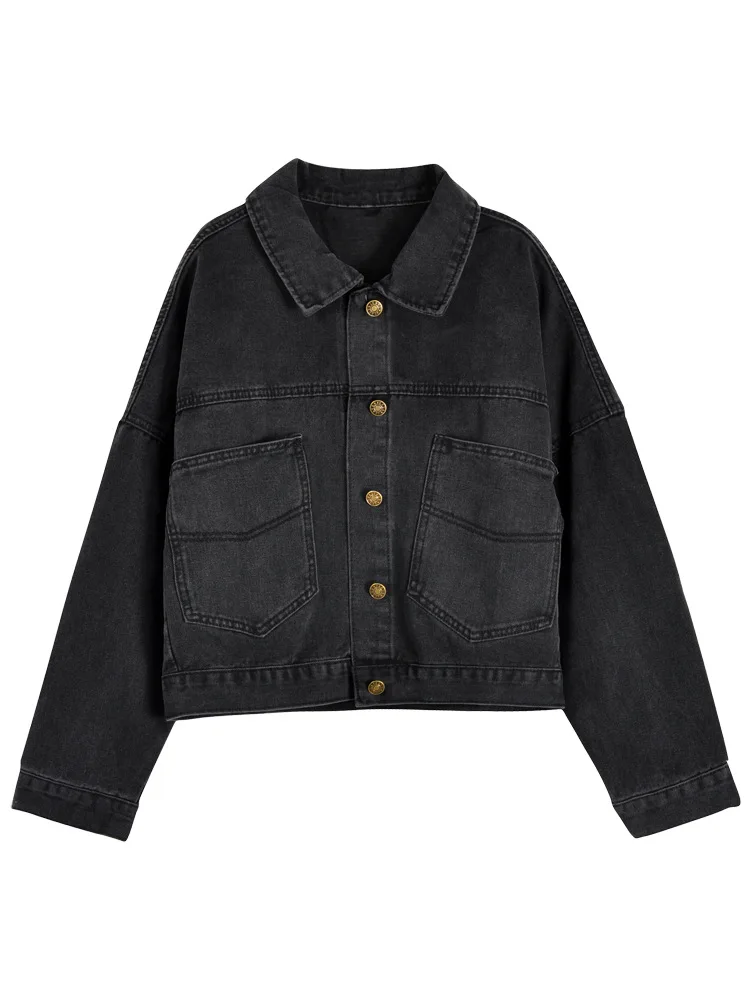 

Women's Coat Jeans Korean Casual Black Loose Plus Jeans Autumn Single Row Button Double Pocket Fashion Women's Wear Fashion Wome